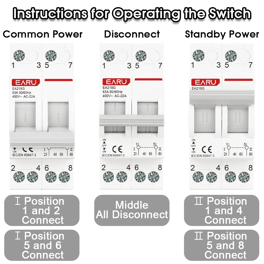 1P 2P 3P 4P 40A 63A 125A Din Rail Modular MTS Dual Power Manual Transfer Switch Isolating Discounnecting Switch Circuit Breaker