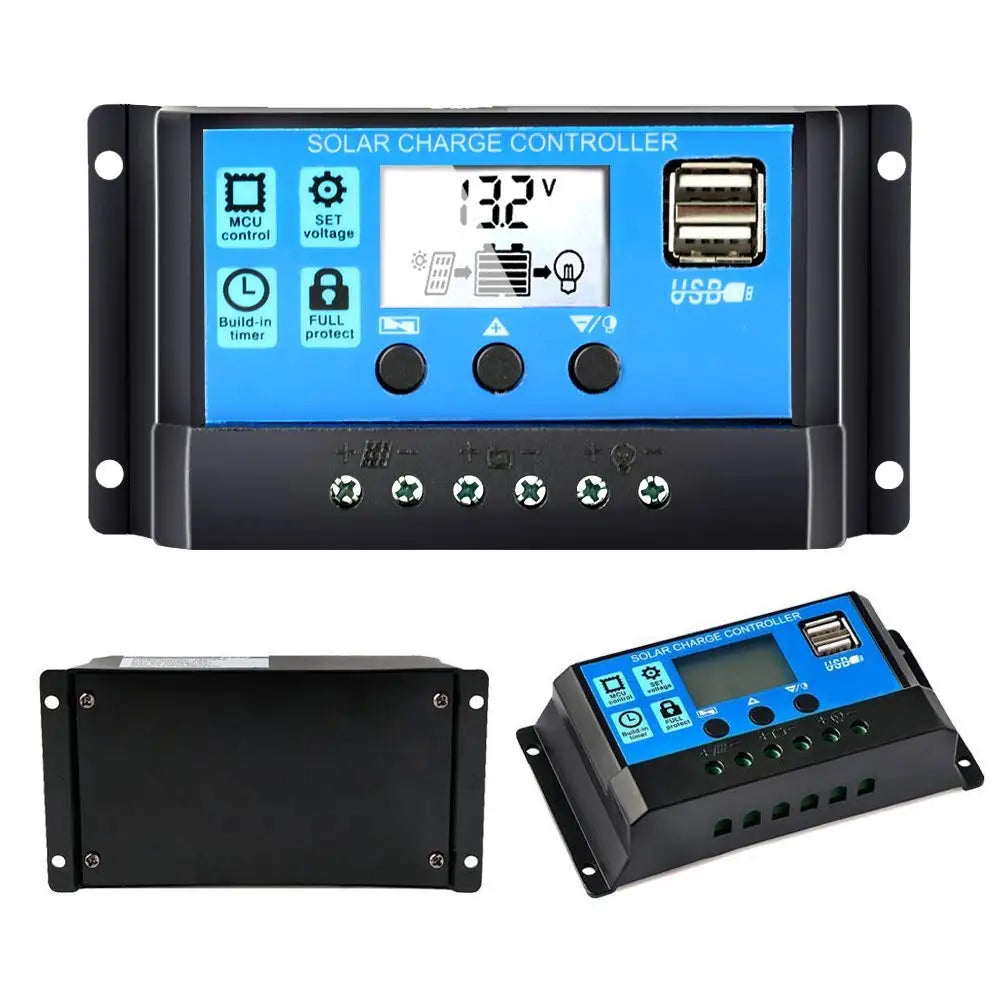 FLTXNY 12V 24V Auto Recognition Solar Panel PV Regulator Battery Charger PWM Solar Charge Controller LCD Dualusb 5V Output