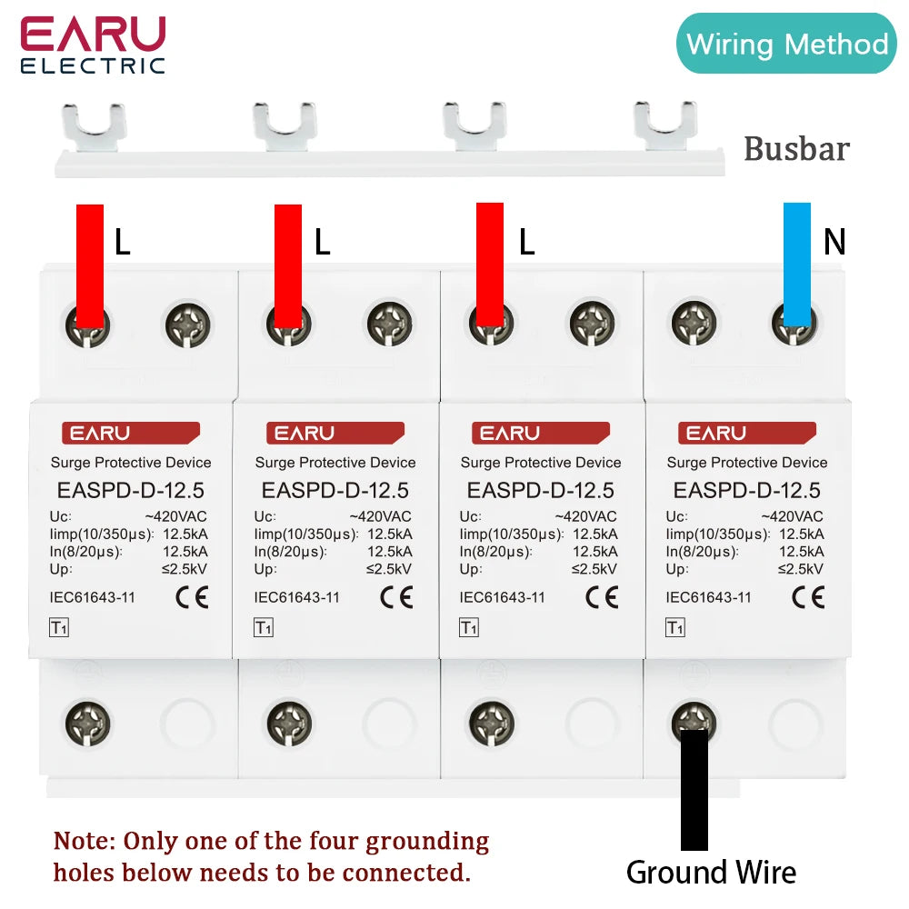 T1 Power Surge Protective Device SPD Arrester Low Voltage House 2P 3P 4P Surge Voltage Protection AC 420V 12.5KA 15KA 25KA