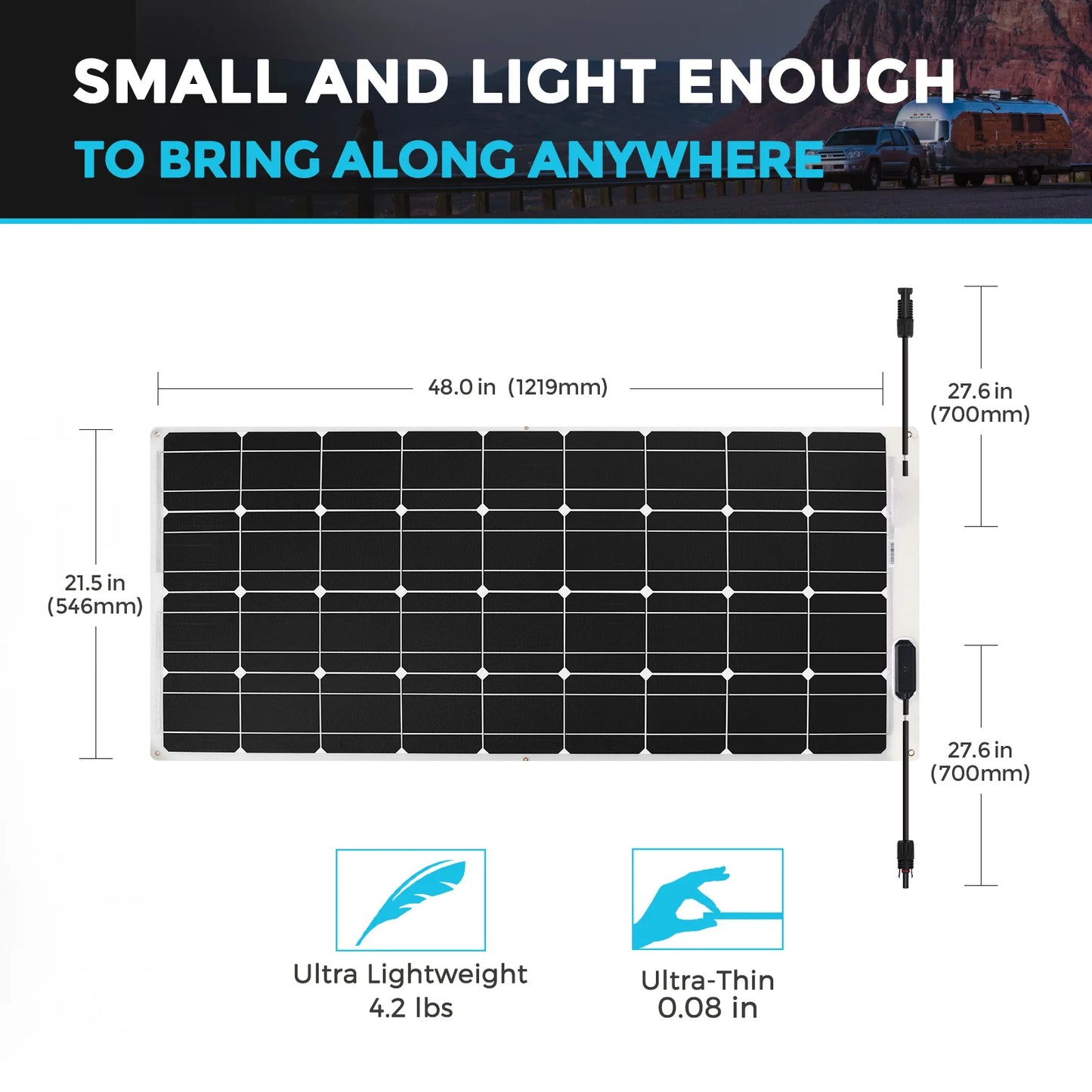 100W 12V Monocrystalline Bendable Semi-Flexible Off-Grid Charger