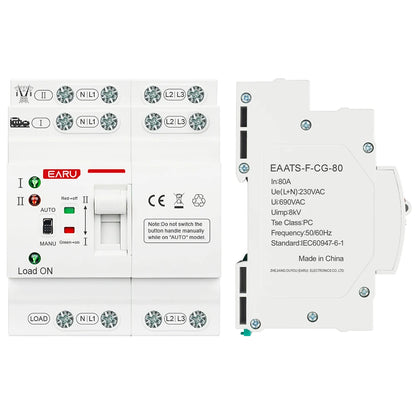 2P 4P 80A AC 230V 110V ATS Mini Automatic Transfer Switch Dual Power Electrical Selector Switches Uninterrupted Power Din Rail