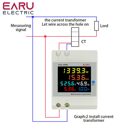 6IN1 Display Smart Meter Din Rail AC Monitor Voltage Current Power Factor Active KWH Electric Energy Frequency Meter D52-2066