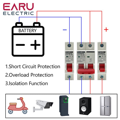 DC MCB 12V 24V 48V Circuit Breaker Battery Car Protector DZ47 DC Positive And Negative Pole Rotection  Protect Switch Isolator