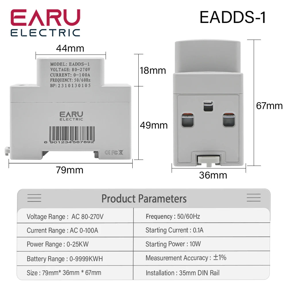 4IN1 Digital AC 110V 220V 100A Voltage Current KWH Electric Energy Monitor Meter VOLT AMP Voltmeter Aammeter Wattmeter Din Rail