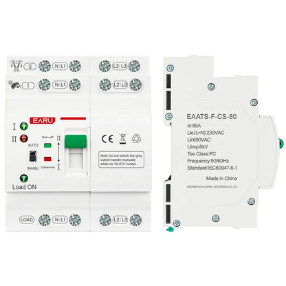 2P 4P 80A AC 230V 110V Mini ATS Solar PV Dual Power Automatic Transfer Switches Electrical Selector Switch Uninterrupted Power