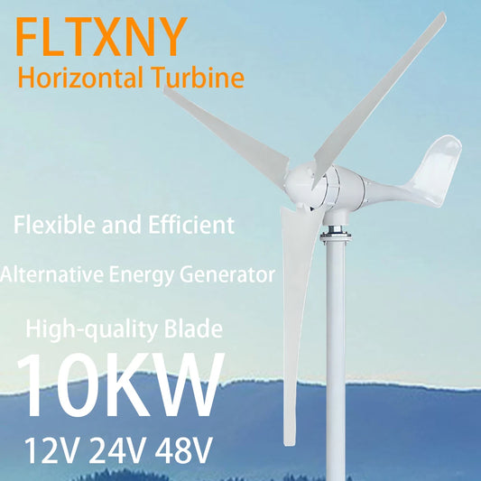 CE 10kw New Energy Horizontal Wind Turbine Generator Free MPPT Controller 12v 24v 48v 3 Blades Small Windmill