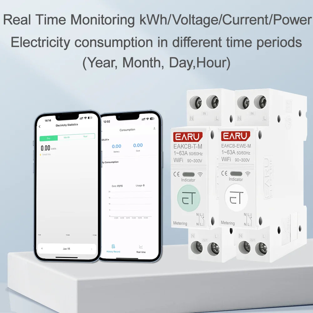 Tuya eWeLink WiFi Smart Circuit Breaker 1P+N 63A MCB Time Relay Switch Energy Meter kWh Voltage Current Protector Remote Control