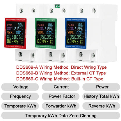 Din Rail AC Monitor 110V 220V Voltage Current Power Factor Active kWh Reset Zero Electric Energy Frequency Meter Voltmeter AMP