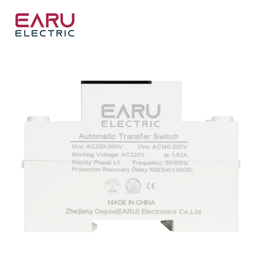 63A 100A 220V ATS Adjustable Over Under Voltage Current Protector Dual Power Conversion Automatic Transfer Switch Monitor Relay