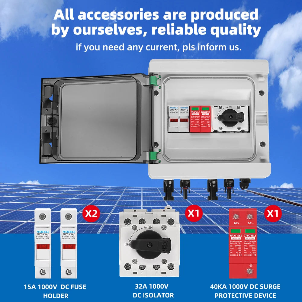 Waterproof Outdoor Surface Mounted DC Distribution Box Combiner with 1-in-1-out 1000V IP65 Solar PV Surge Lightning Protection