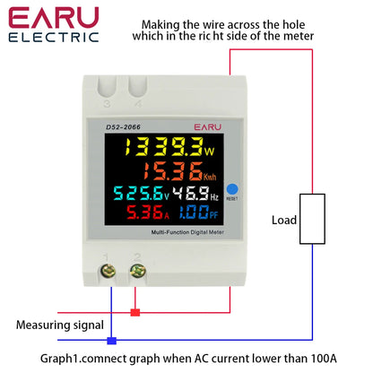 6IN1 Display Smart Meter Din Rail AC Monitor Voltage Current Power Factor Active KWH Electric Energy Frequency Meter D52-2066