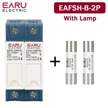 One Set 2P DC Fuse Holder 10*38mm High Voltage Solar PV 1000V 6A-32A Base Photovoltaic System Protection Protector gpV Parallel