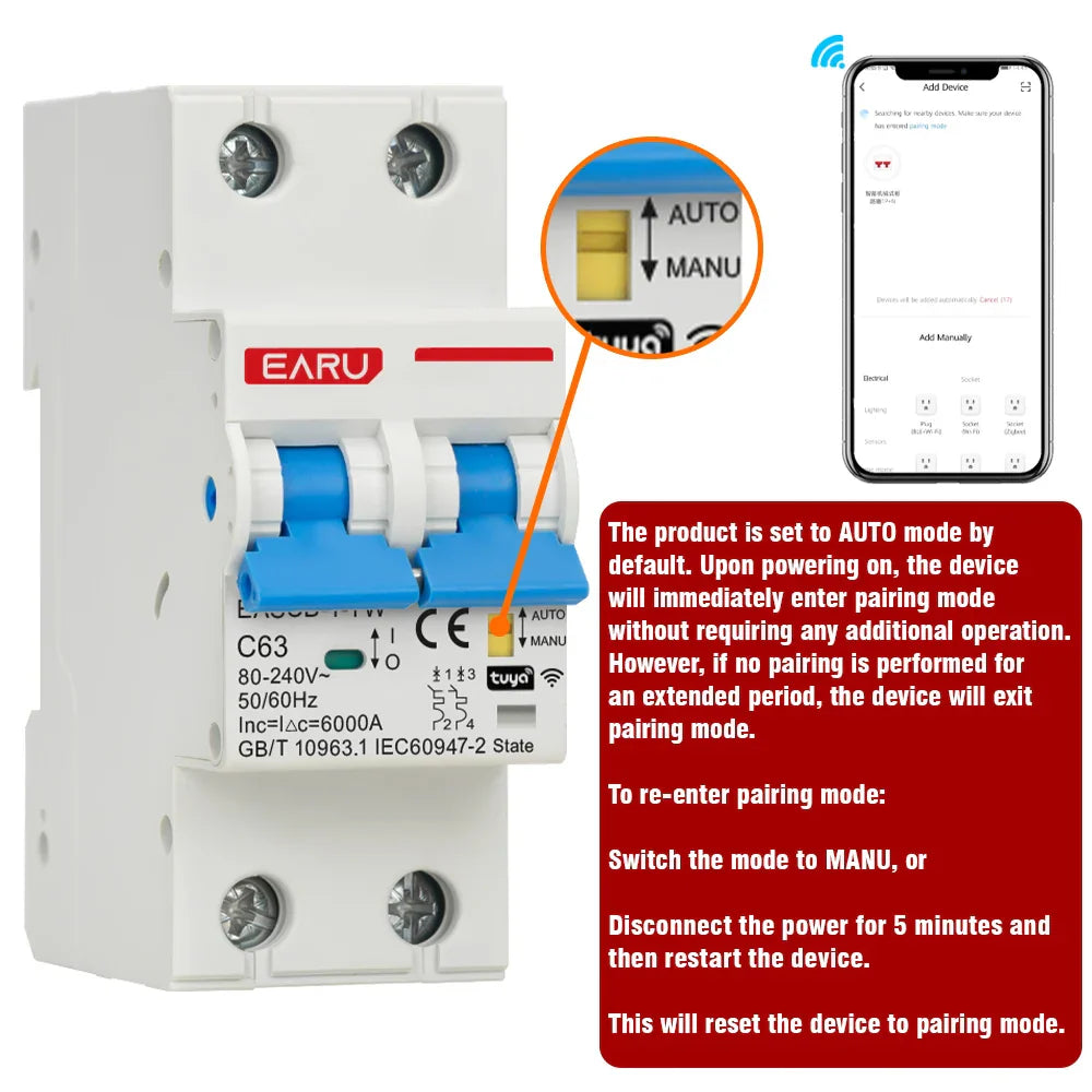 2P Tuya WiFi Smart Circuit Breaker MCB Timer Relay Switch Remote Control AC 63A 16A Power-off Memory Alexa Google Home Assistant
