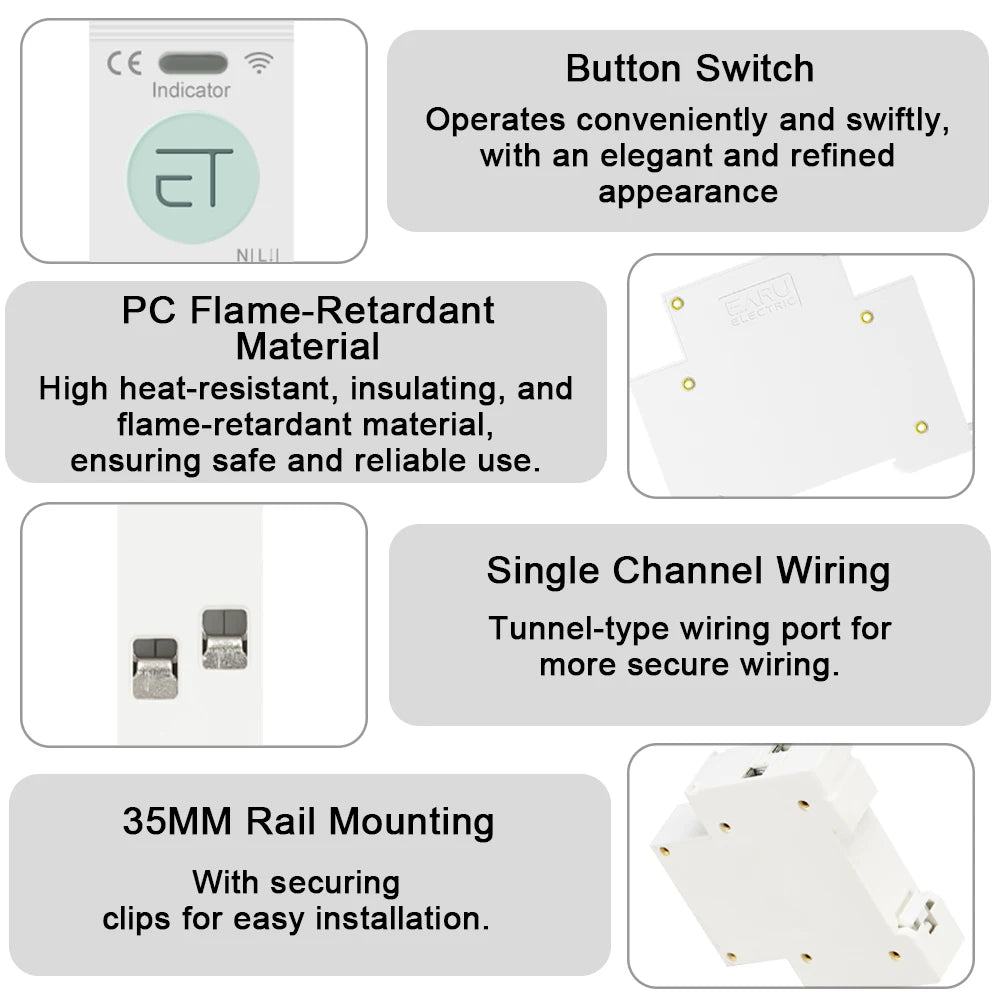 Tuya eWeLink WiFi Smart Circuit Breaker MCB 1P+N 63A Time Relay Switch Energy Meter kWh Voltage Current Protector Remote Control