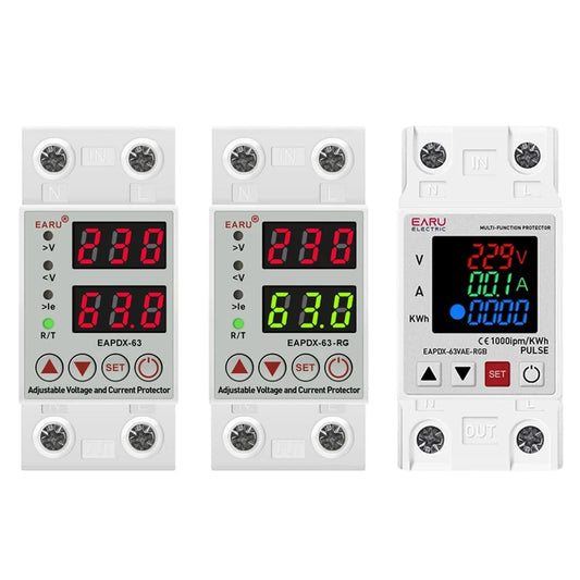 AC 40A 63A 230V Din Rail Adjustable Over Voltage Under Voltage Protective Device Protector Relay Over Current Protection Limit