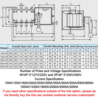 4P 125A AC400V ATS PC Automatic Transfer Switch Electrical Selector Switche  Auto or Manual 2 Input 1 Output Uninterrupted Power