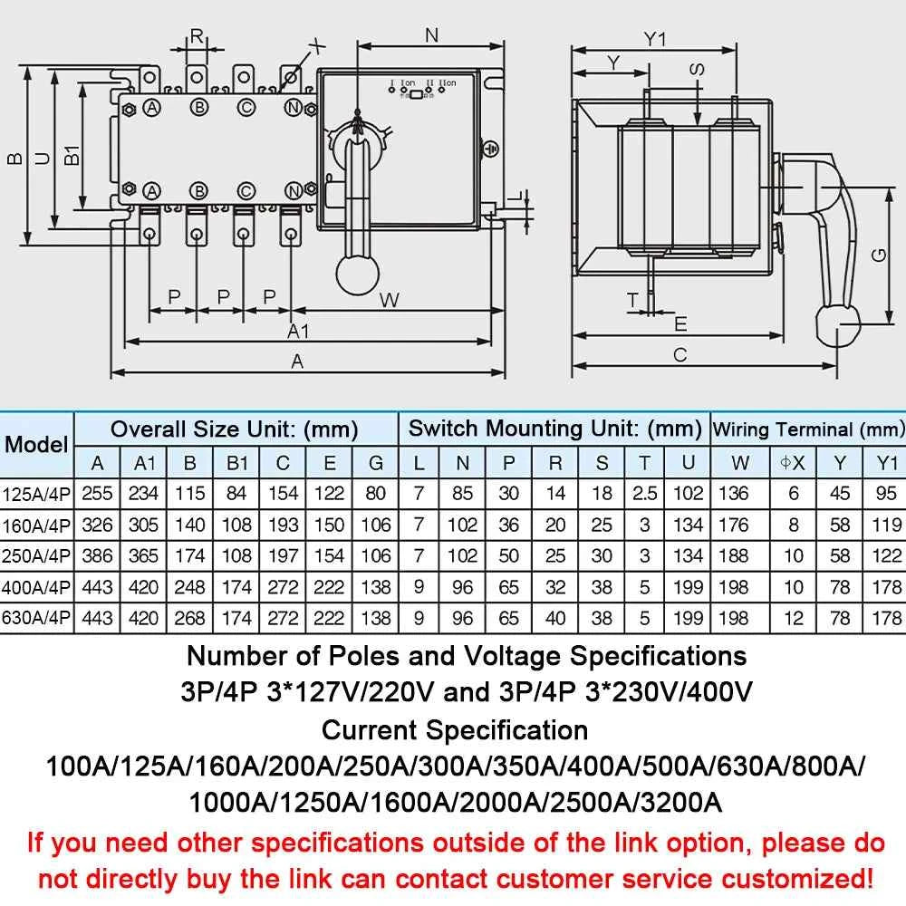 4P 630A AC400V ATS PC Automatic Transfer Switch Electrical Selector Switche  Auto or Manual 2 Input 1 Output Uninterrupted Power
