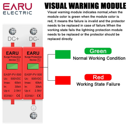 2P DC SPD Surge Protective Device 500V 800V 1000V 20KA 30KA 40KA 60KA Voltage Protector Solar PV Photovoltaic Lightning Arrester