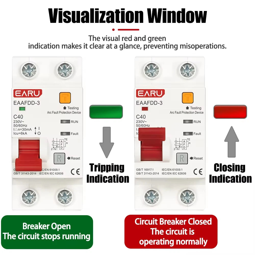 2P AC230V AFCI Arc Fault Protector Device RCBO MCB Circuit Breaker Interrupted Overload Earth Leakage Short Circuit Protection