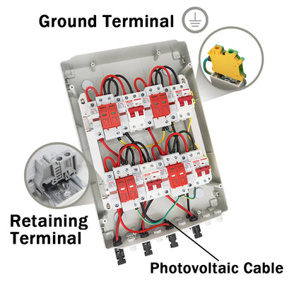 DC 500V 4 Input 4 Output Solar Photovoltaic PV Combiner Box With Surge Lightning Protection DC Fuse MCB SPD Waterproof Box IP65