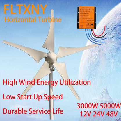 High Power Residential Wind Turbine 5kw Camping Windmill Home Appliance 12v 24v 48v Fan Free Energy Magnetic Generators