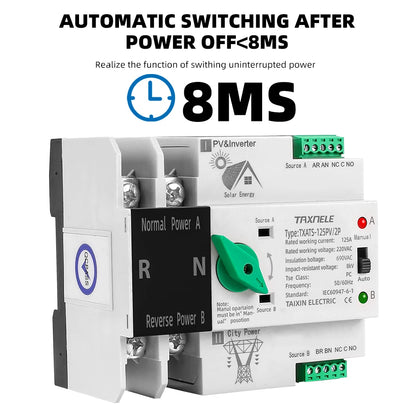 Dual Power Automatic Transfer Selector Switches Uninterrupted 63/ 100/ 125A photovoltaics solar