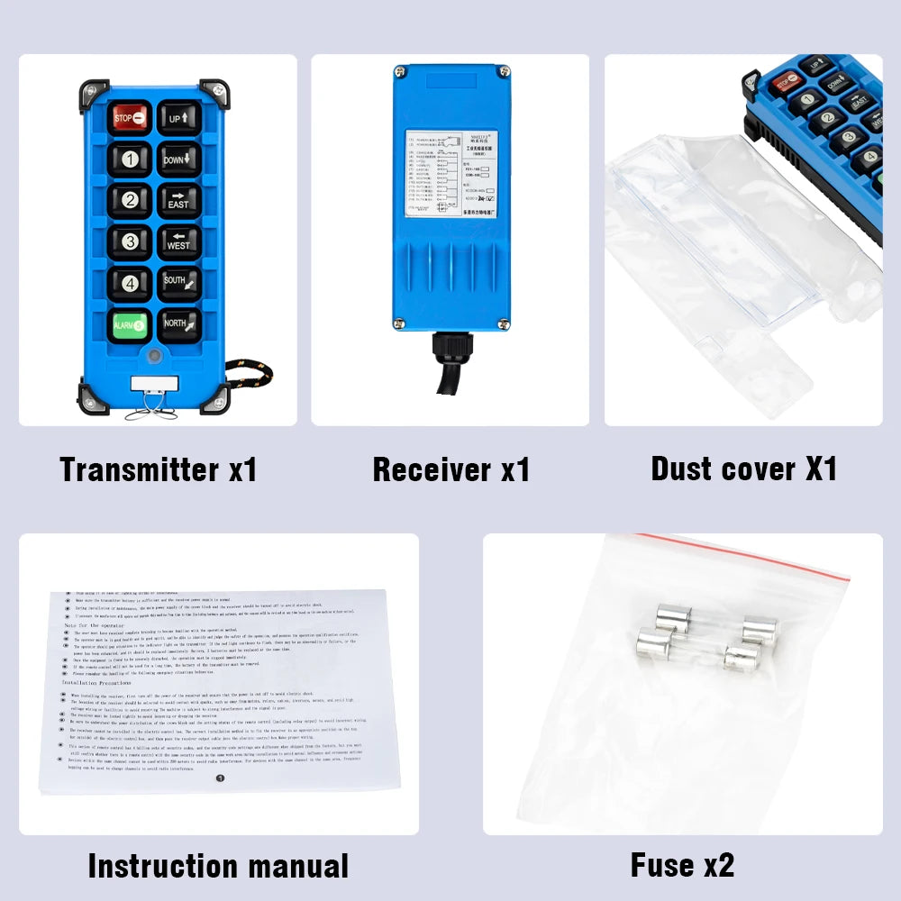 2 Transmitters + 1 Receiver F21-E2B-8 F21Industrial Remote Controller Switches 6 Channels Buttons Keys Direction for Hoist Crane