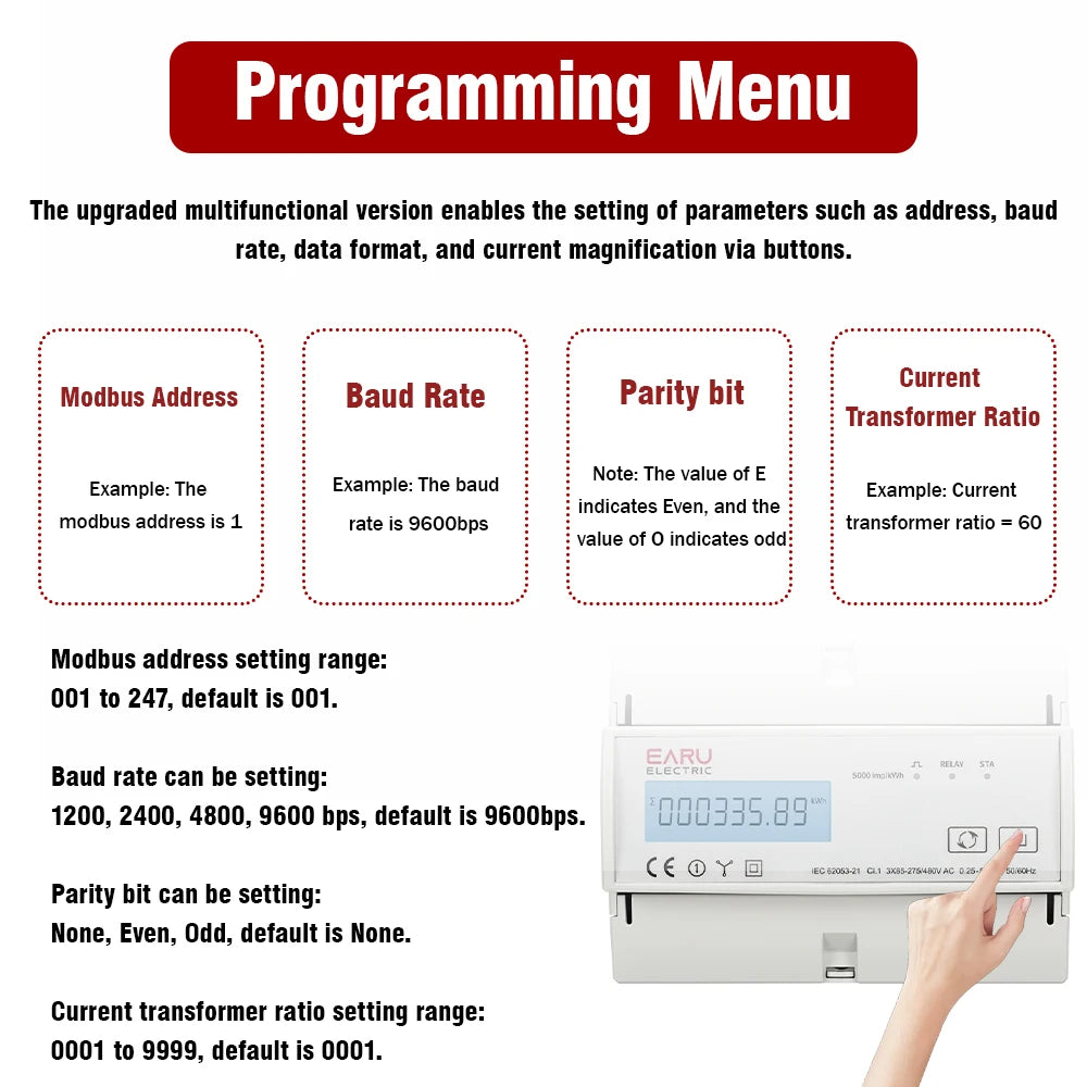 Tuya Smart Three-Phase Bidirectional Electricity Meter with WiFi & ZigBee for KWh Monitoring, featuring RS485 Interface AC 380V