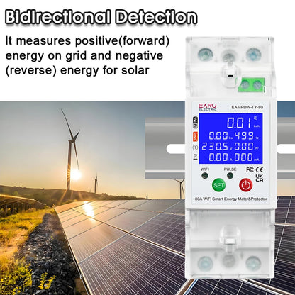 Tuya Smart WiFi Circuit Breaker Switch PV Bi-Directional Energy Meter Timer Measuring Earth Leakage Over Under Voltage Protector