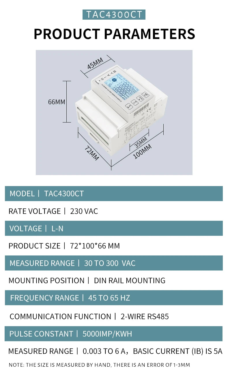 Din Rail 3 Phase Energy Monitor Consumption Power Meter kwh Ammeter With 3PCS RS485 Modbus 50/100/15/200CT 230VAC