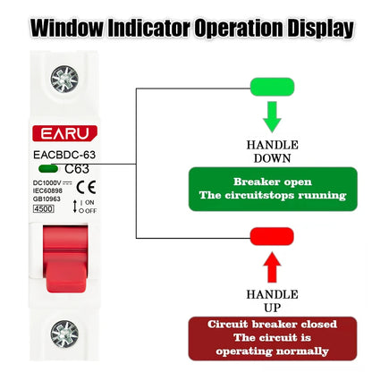 1P DC 1000V MCB Solar Mini Circuit Breaker Overload Protection Switch 6A 10A 16A 20A 25A 32A 40A 50A 63A DC1000V Photovoltaic PV