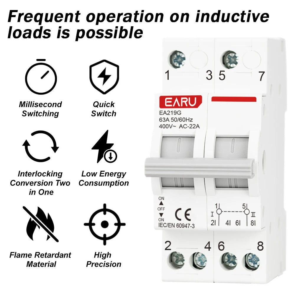 1P 2P 3P 4P 40A 63A 125A Din Rail Modular MTS Dual Power Manual Transfer Switch Isolating Discounnecting Switch Circuit Breaker