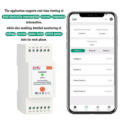 Tuya Smart WiFi Three Phase 80A AC90-480V Bi-Directional Measurement Power Energy kWh Meter Monitor 3Pcs CT Clamps Switch Relay
