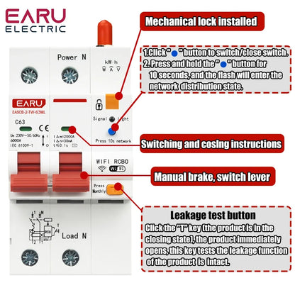 Tuya WiFi Smart RS485 Metering Leakage Circuit Breaker MCB RCBO AC230V Remote Control Circuit Breaker With Leakage Protection