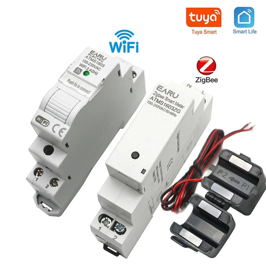 Tuya Smart WiFi  Zigbee Electricity KWH Meter Din Rail Single Phase AC 110V 240V 50A 63A CT AC Meter App Real Time Monitor Power