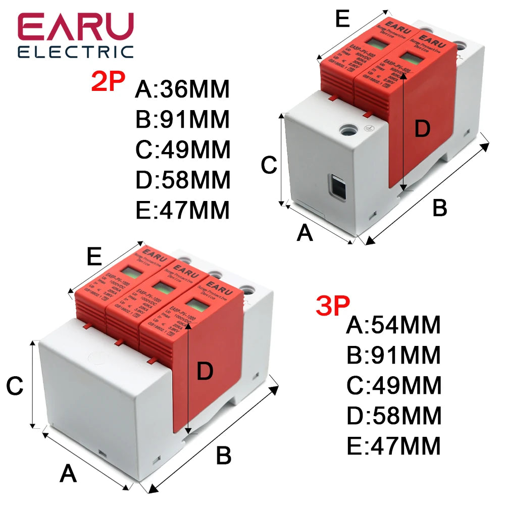 Power Surge Protective Device SPD Arrester Low Voltage House 2P 3P Surge Voltage Protection DC 12V 24V 48V 500V 800V 1000V 40KA