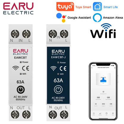 Tuya MCB WiFi Smart Circuit Breaker 1P+N 6-63A Time Relay Energy kWh Voltage Current Meter Protector Voice Remote Control Switch