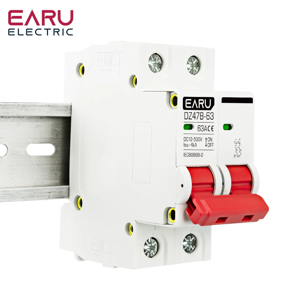 2P DC MCB 12V 24V 48V 500V Circuit Breaker Battery Car Protector DZ47 Positive Negative Pole Rotection  Protect Switch Isolator