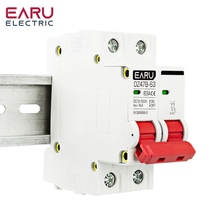 2P DC MCB 12V 24V 48V 500V Circuit Breaker Battery Car Protector DZ47 Positive Negative Pole Rotection  Protect Switch Isolator