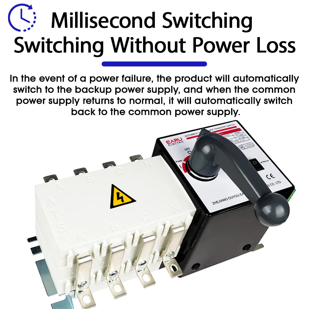 4P 400A AC400V ATS PC Automatic Transfer Switch Electrical Selector Switche  Auto or Manual 2 Input 1 Output Uninterrupted Power
