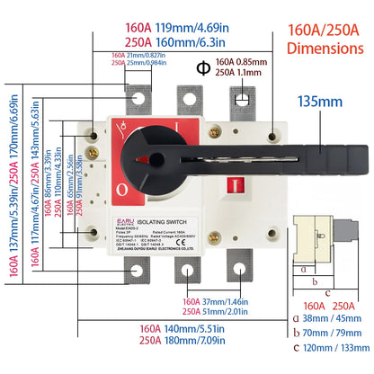 3P AC420/690V 100A 160A 250A Load Isolation Switch Knife Switch Three-Phase Circuit Breaker In-cabinet Transfer Operation Switch