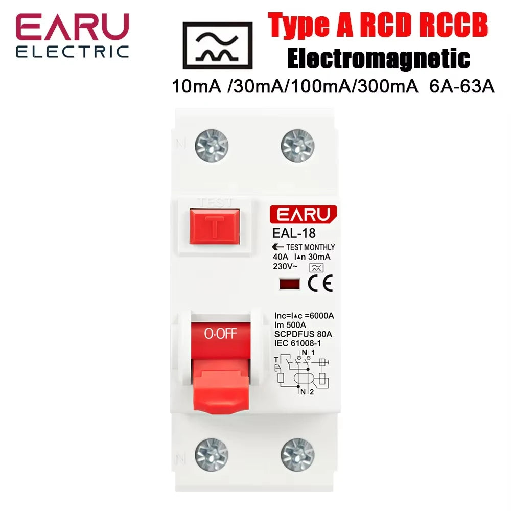 2P 32A 10/30/100/300mA Type A RCCB RCD ELCB Electromagnetic Residual Current Circuit Breaker Differential Breaker Safety Switch