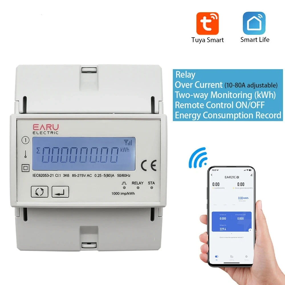 Tuya Wifi Zigbee 110V 220V 80A Smart Single Phase Two-way Bidirectional Energy Meter Timer Power Consumption Monitor KWh Meter