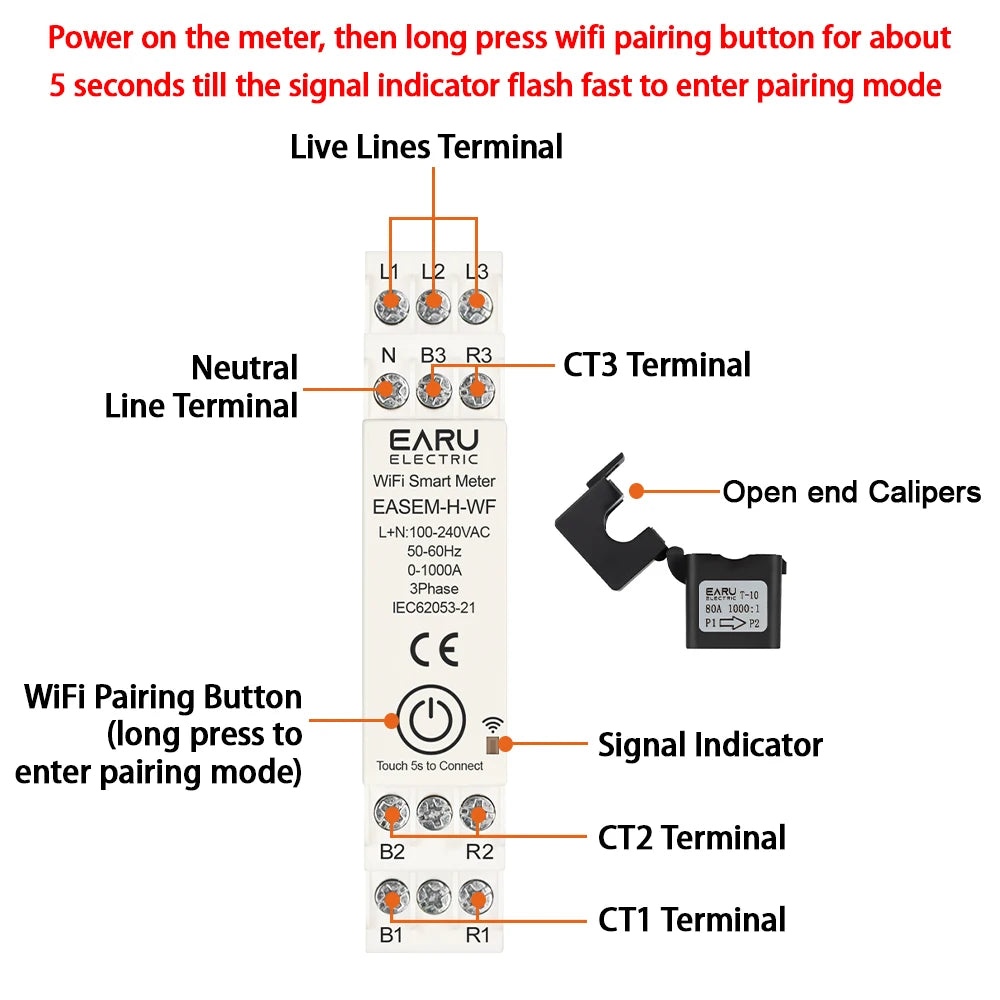 Tuya Smart WiFi ZigBee Energy Meter with 3 CT Clamps for Solar PV System Power Production Consumption Bidirectional Monitoring