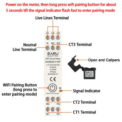 Tuya Smart WiFi ZigBee Energy Meter with 3 CT Clamps for Solar PV System Power Production Consumption Bidirectional Monitoring