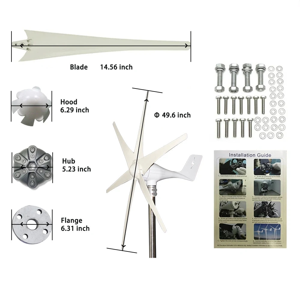 5 Blades Windmills Wind Turbine Generator Free Energy China Factory  600W 12V 24V 48V With Mppt Charge Controller