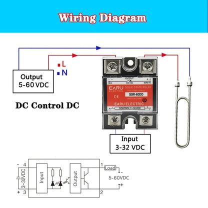 SSR-25DD SSR-40DD SSR 10A 60A  80A 100A Single Phase Solid State Relay Module DC 3-32V Input DC 5-60V Output Voltage Transformer