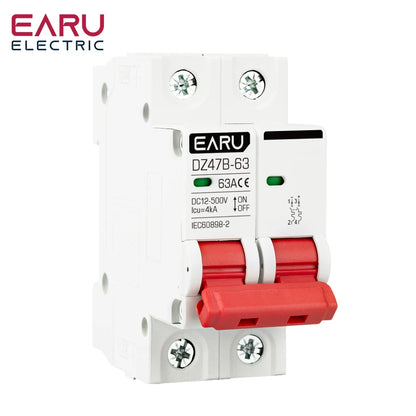 2P DC MCB 12V 24V 48V 500V Circuit Breaker Battery Car Protector DZ47 Positive Negative Pole Rotection  Protect Switch Isolator