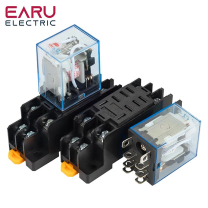 1Pcs LY2NJ HH62P Small Electromagnetic Relay 10A 8PIN Coil Power Relay DC12V DC24V AC110V AC220V With Socket Base DIN Rail