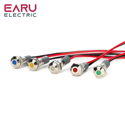 6mm 8mm 10mm 12mm 14mm Warning LED Metal Indicator Light Pilot Wires Switch Waterproof IP65 Signal Lamp 5/12/24/220V Red Green